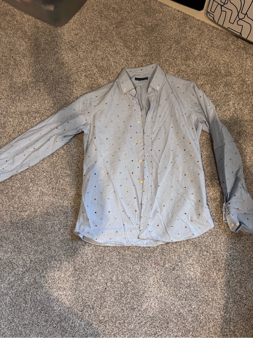 Kiel James Patrick Light Blue Button-Down Shirt with Tiny Multicolor Dots